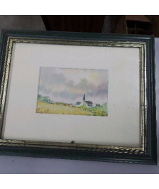 AQUARELLE PAYSAGE AVEC UNE EGLISE