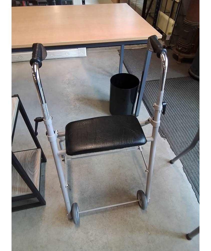 DEHAMBULATEUR A ROULETTES PLIANT METAL GRIS ET PU NOIR 