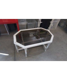 TABLE BASSE BOIS BLANC VERRE FUME