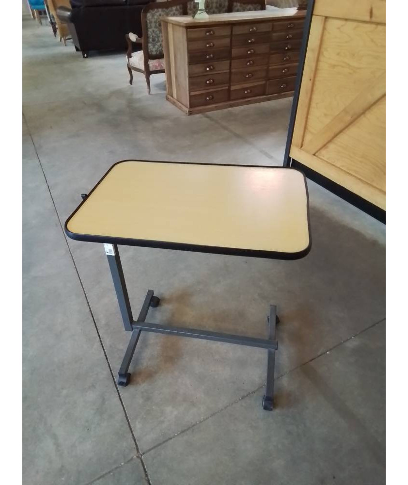 TABLE DE LIT A ROULETTES PLIANTE MÉTAL GRIS PLATEAU BOIS CLAIR 