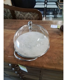 CLOCHE A FROMAGE VERRE SOCLE MARBRE ET MÉTAL CHROMÉ 