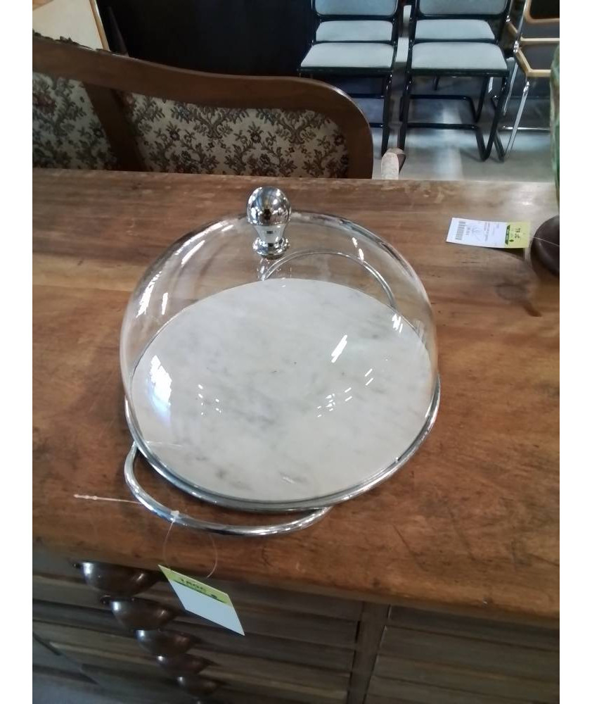 CLOCHE A FROMAGE VERRE SOCLE MARBRE ET MÉTAL CHROMÉ 