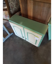 MEUBLE MURAL BOIS PEINT ECRU ET VERT 2 PORTES