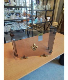 PARE FEU DE CHEMINÉE 3 VANTAUX VERRE TEINTÉ ET MÉTAL DORÉ A LA FLEUR DE LYS