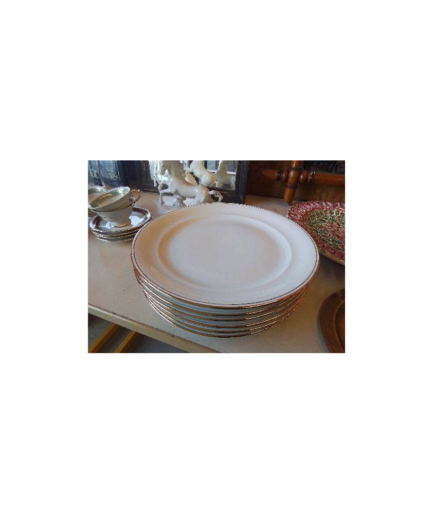 ASSIETTE BLANCHE EN PORCELAINE BORDURE DORÉ 