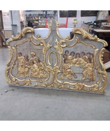 PANNEAU BOISERIE D’AUTEL XVIIIEME SIÈCLE REPRESENTANT L’ADORATION DES MAGES ET LA CENE