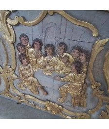 PANNEAU BOISERIE D’AUTEL XVIIIEME SIÈCLE REPRESENTANT L’ADORATION DES MAGES ET LA CENE