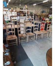 6 CHAISES PAYSANNE BOIS TOURNÉ ASSISE PAILLÉE HAUT DOSSIER MOUSTACHE 