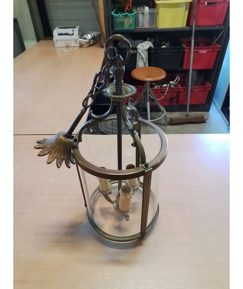 LANTERNE LAITON ET VERRE 3 FEUX