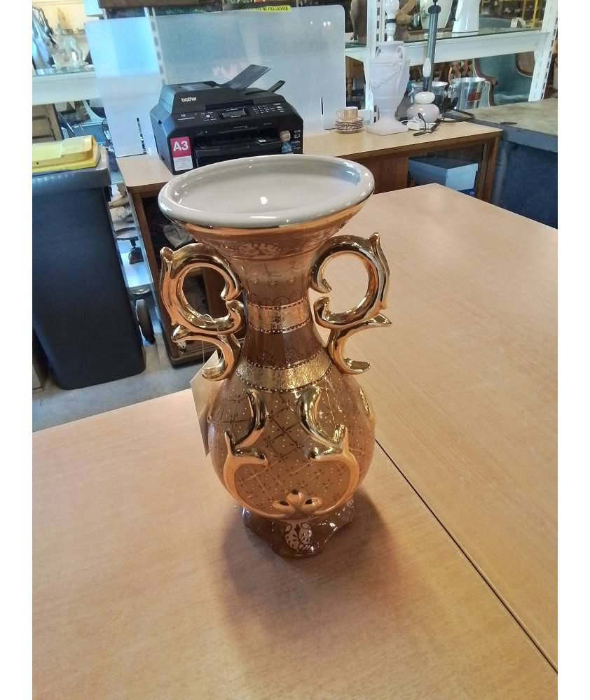 VASE CÉRAMIQUE ORANGÉ DORÉ 2 ANSES