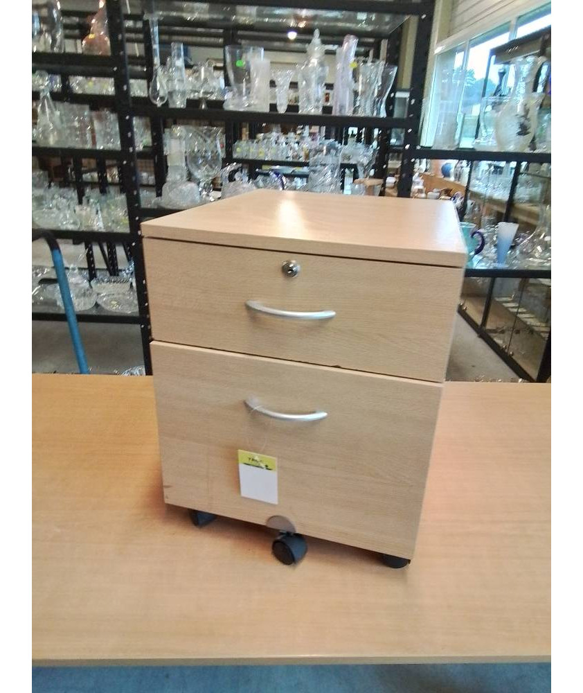 CLASSEUR DE BUREAU A ROULETTES BOIS CLAIR 2 TIROIRS 