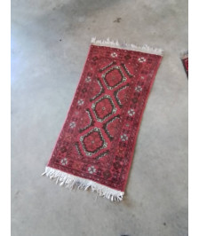 TAPIS LAINE FAIT MAIN ROUGE ECRU ORANGÉ 97X50CM