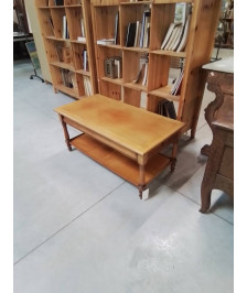 TABLE BASSE RECTANGULAIRE BOIS CLAIR A COLONNES 2 TIROIRS 