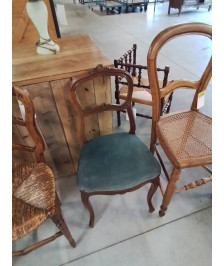 CHAISE BOIS SCULPTÉ ASSISE VELOURS BLEU STYLE LOUIS XV XIXE 