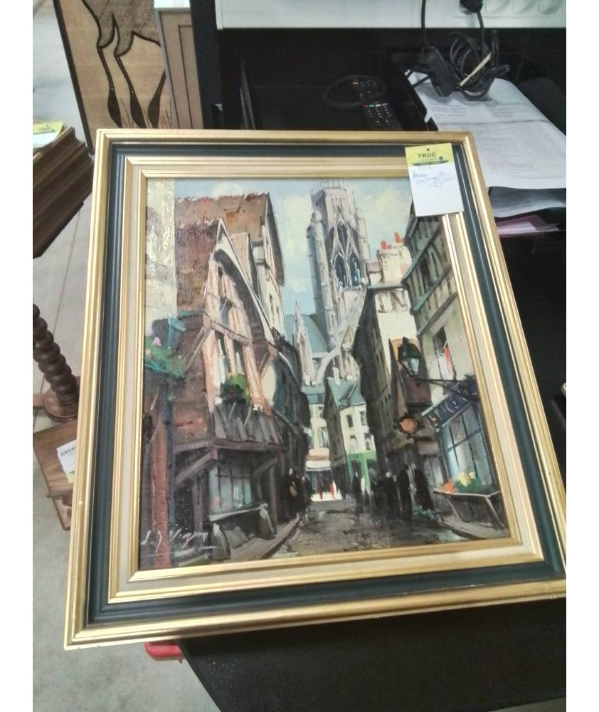 HUILE SUR TOILE ROUEN RUE DAMIETTE ST OUEN LOUIS JACQUES VIGON (1897-1985)