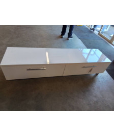 MEUBLE TV BOIS LAQUÉ BLANC 2 TIROIRS 