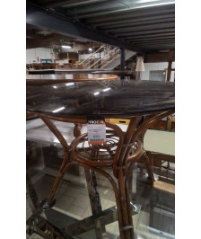 TABLE RONDE ROTIN + VERRE  