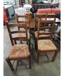 4 CHAISES BOIS PAILLÉ A ENTRETOISE DOSSIER 3 BARREAUX 