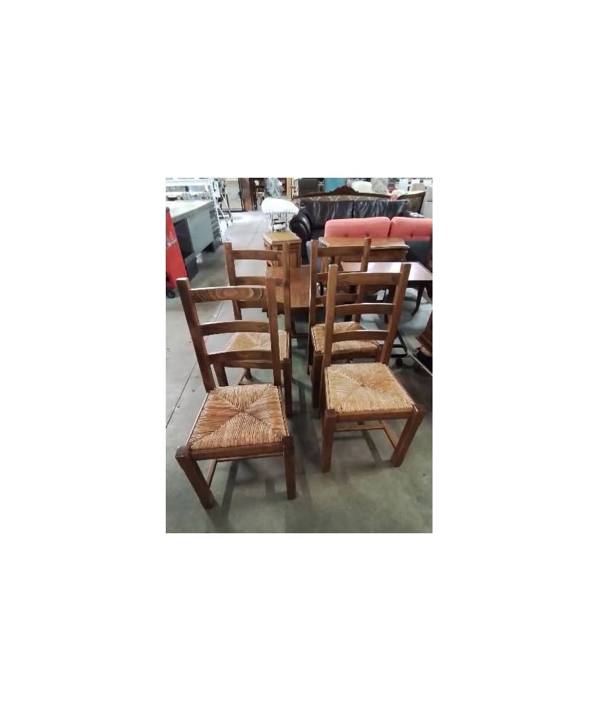 4 CHAISES BOIS PAILLÉ A ENTRETOISE DOSSIER 3 BARREAUX 