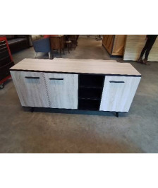 BUFFET BOIS CLAIR 3 PORTES 3 NICHES PIEDS COMPAS