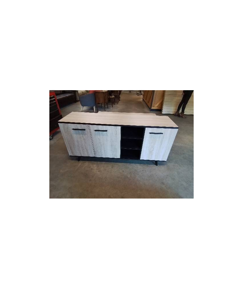 BUFFET BOIS CLAIR 3 PORTES 3 NICHES PIEDS COMPAS