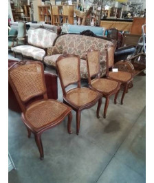 4 CHAISES BOIS ASSISE ET DOSSIER CANNÉ STYLE RÉGENCE COQUILLE 