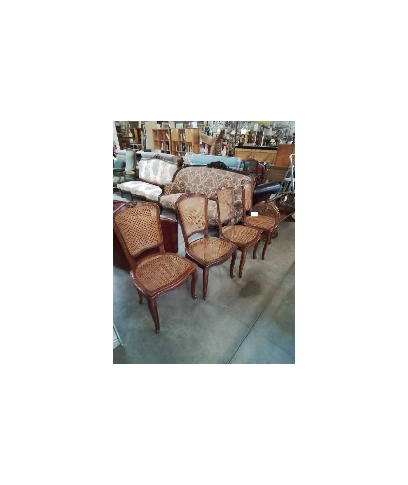 4 CHAISES BOIS ASSISE ET DOSSIER CANNÉ STYLE RÉGENCE COQUILLE 