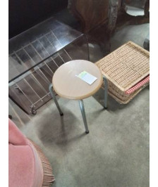 TABOURET ROND PIÈTEMENT MÉTAL ASSISE BOIS CLAIR 