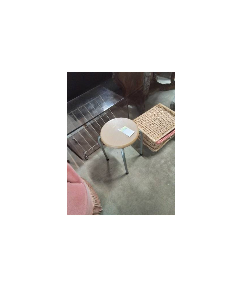 TABOURET ROND PIÈTEMENT MÉTAL ASSISE BOIS CLAIR 