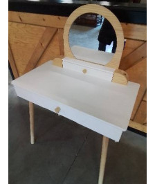 COIFFEUSE BOIS CLAIR ET BLANC 2 TIROIRS 