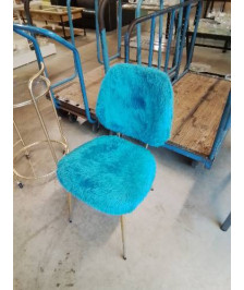 CHAISE MOUMOUTE BLEU PIÈTEMENT MÉTAL DORÉ ANNÉES 50