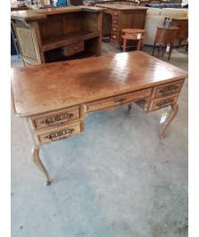 BUREAU  RECTANGULAIRE PIEDS GALBÉS 5 TIROIRS STYLE RÉGENCE 