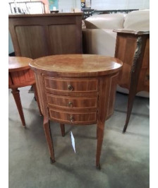 CHEVET OVALE BOIS MARQUETÉ 3 TIROIRS STYLE LOUIS XVI