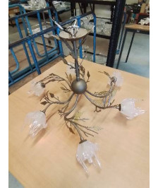 SUSPENSION MÉTAL AUX FEUILLES ET VERRE 6 FEUX 