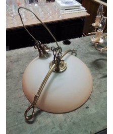 SUSPENSION RONDE MÉTAL DORÉ ET VERRE TEINTE ORANGÉ 