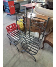 PAIRE DE CHAISES DE JARDIN MÉTAL GRIS ASSISE AJOURÉE