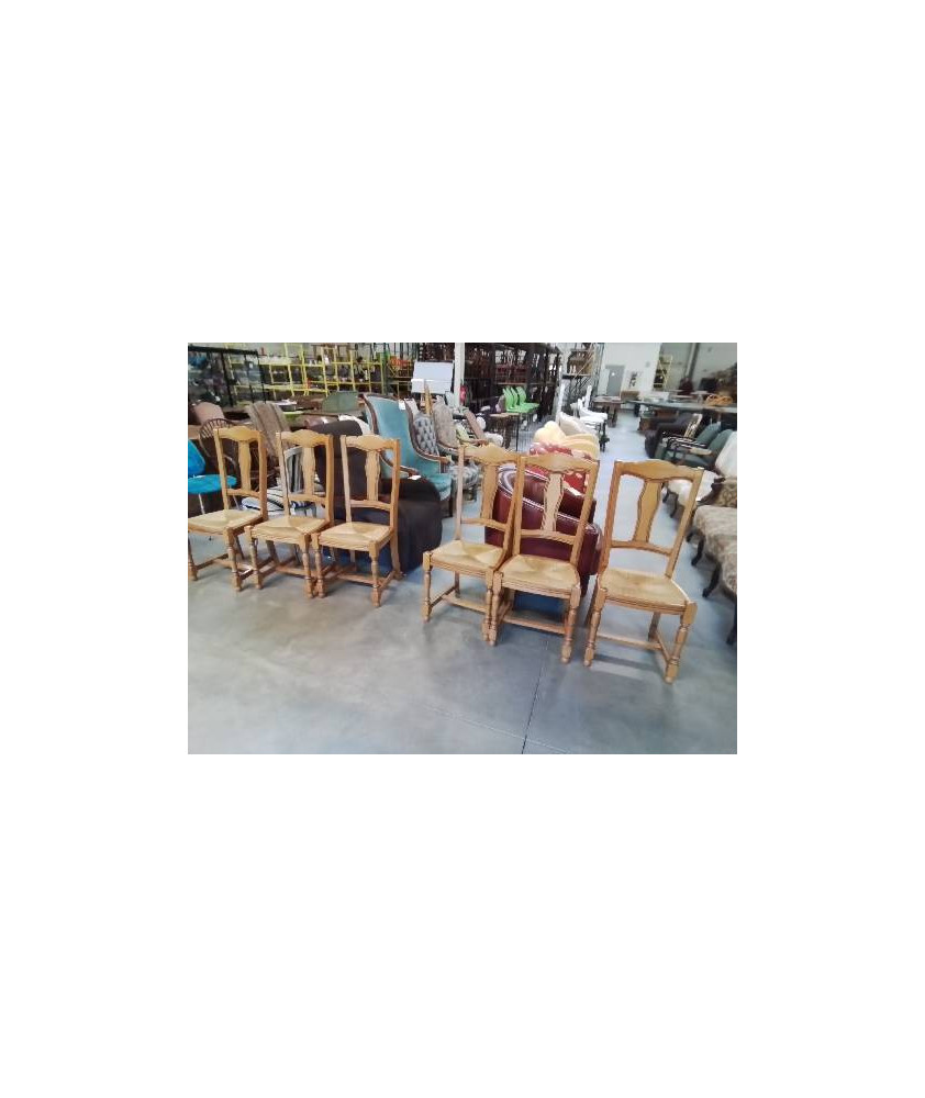 6 CHAISES BOIS PAILLÉ HAUT DOSSIER CINTRE STYLE REGENCE 