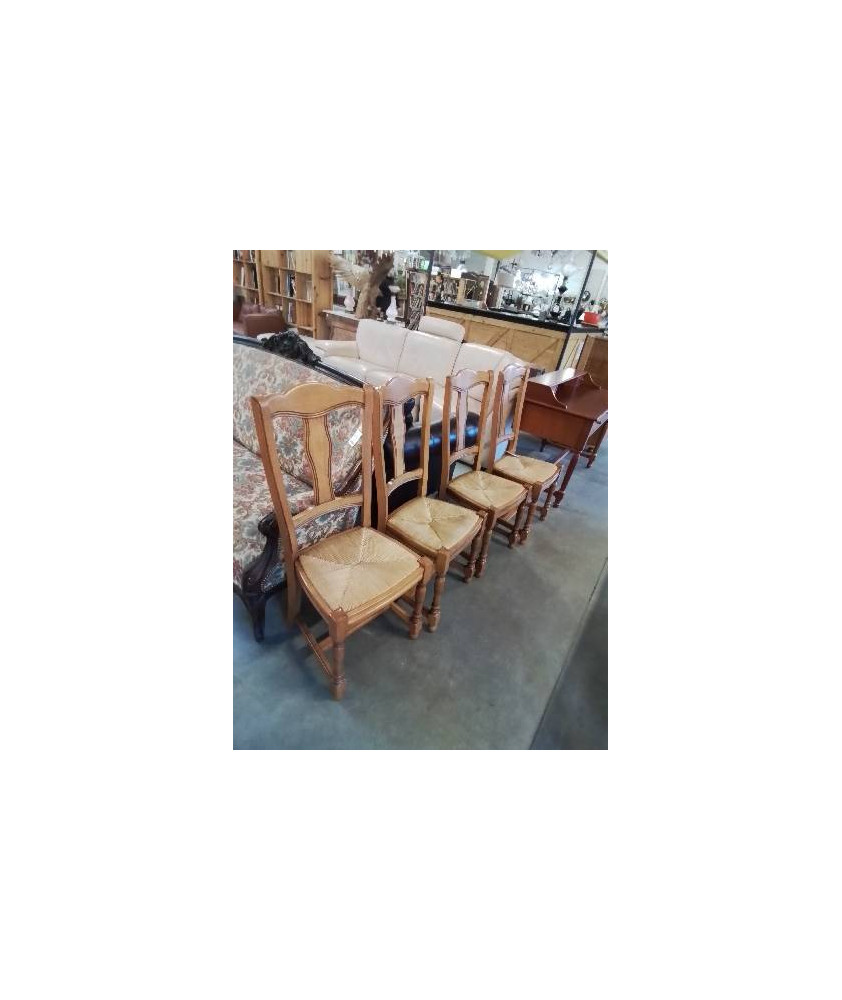 4 CHAISES BOIS PAILLÉ HAUT DOSSIER CINTRE STYLE REGENCE 