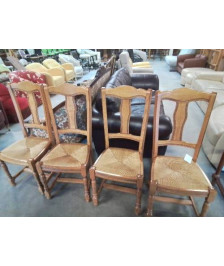 4 CHAISES BOIS PAILLÉ HAUT DOSSIER CINTRE STYLE REGENCE 