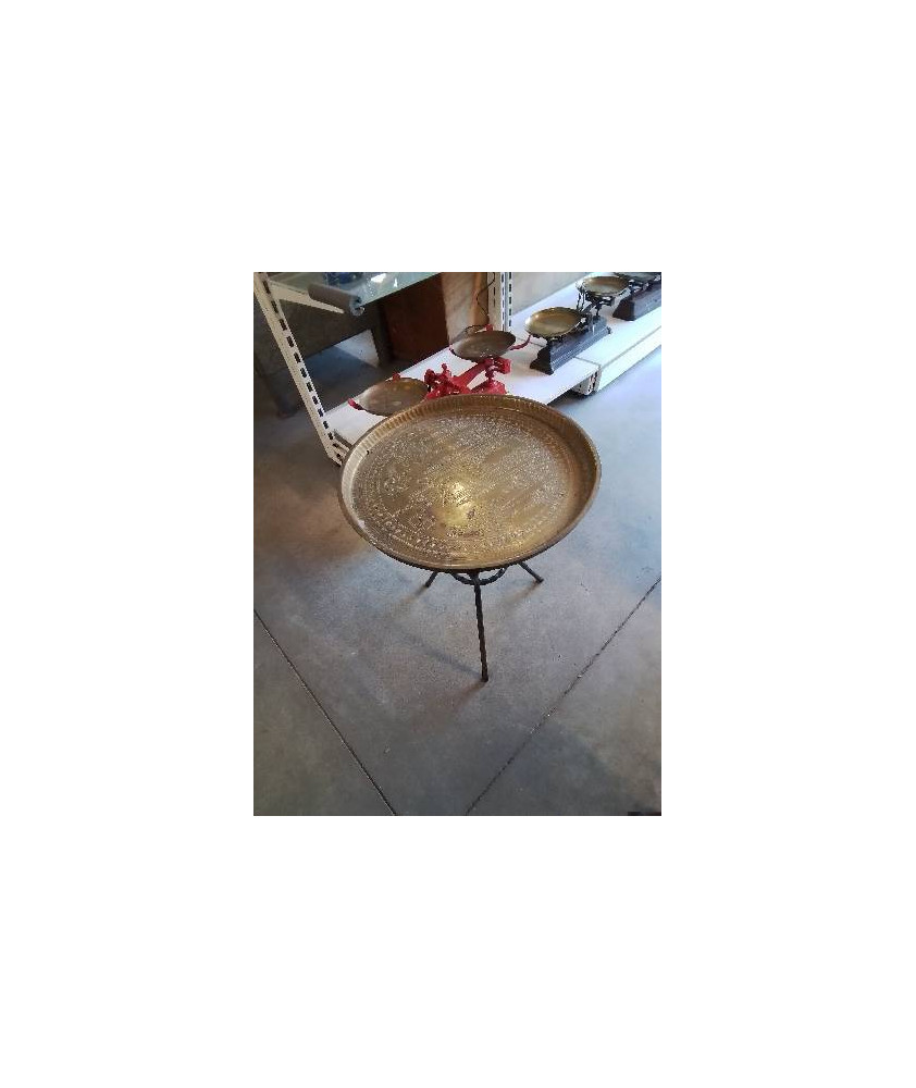 TABLE BASSE RONDE PIÈTEMENT FER FORGÉ PLATEAU CUIVRE