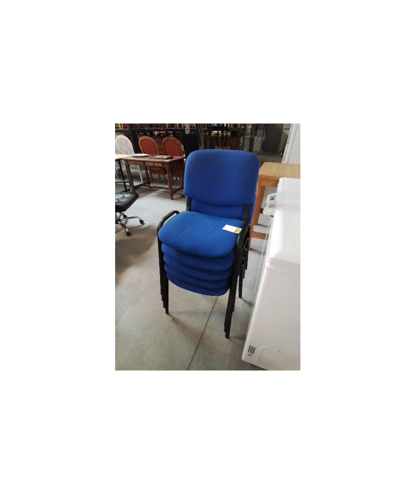 CHAISE D’ACCEUIL PIÈTEMENT MÉTAL NOIR ASSISE ET DOSSIER TISSU BLEU 