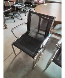 FAUTEUIL D’ACCEUIL PIÈTEMENT MÉTAL CHROMÉ ASSISE TOILE NOIR 