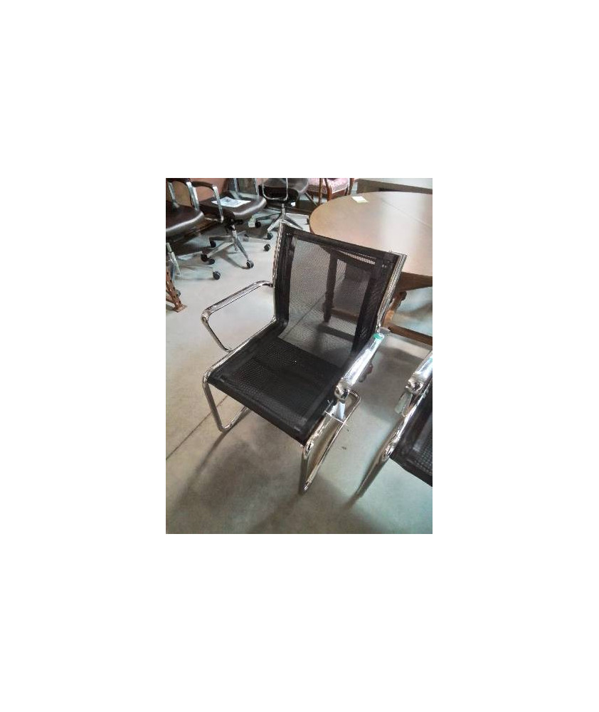 FAUTEUIL D’ACCEUIL PIÈTEMENT MÉTAL CHROMÉ ASSISE TOILE NOIR 