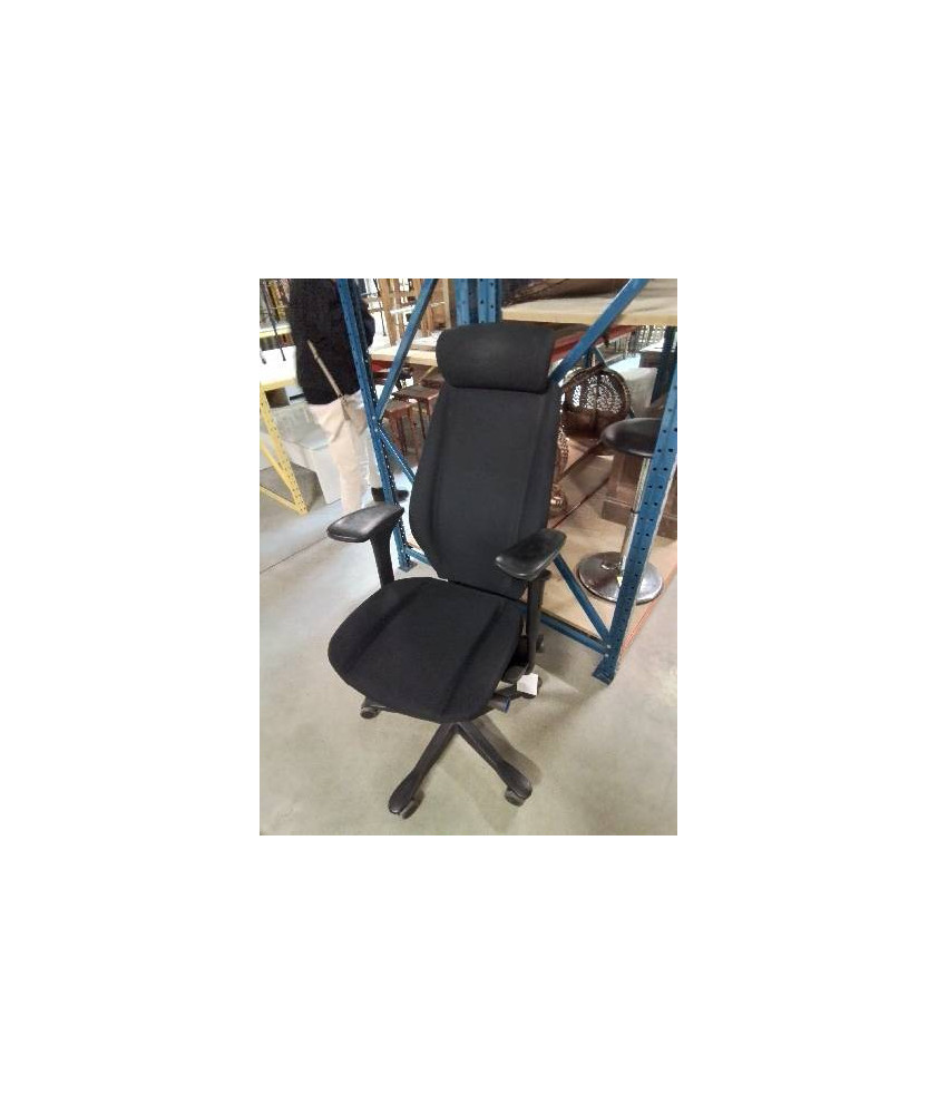 FAUTEUIL DE BUREAU RÉSINE ET TISSU NOIR DOSSIER AJUSTABLE 