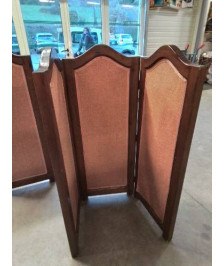 PARAVENT 3 FEUILLES BOIS CINTRE CAPITONNÉ TISSU ROSE 