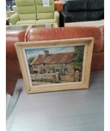 HUILE SUR PANNEAU CHAUMIÈRE 