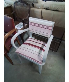 BRIDGE BOIS PEINT ECRU ASSISE ET DOSSIER CAPITONNÉ TISSU ECRU ROSE ANNÉES 40