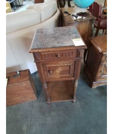 CHEVET A COLONNES BOIS MOULURÉ 1 TIROIR 1 PORTE DESSUS MARBRE GRIS FIN XIXE