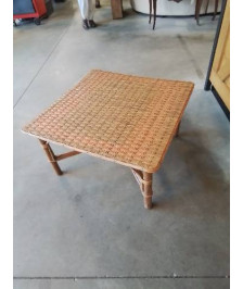 TABLE BASSE CARRÉE ROTIN ET VANNERIE HABITAT ANNÉES 80