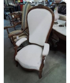 VOLTAIRE ASSISE ET DOSSIER  TISSU ECRU STYLE RÉGENCE COQUILLE XIXE 